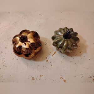 Ceramic Gold and Green Pumpkin Decor Set Of Two